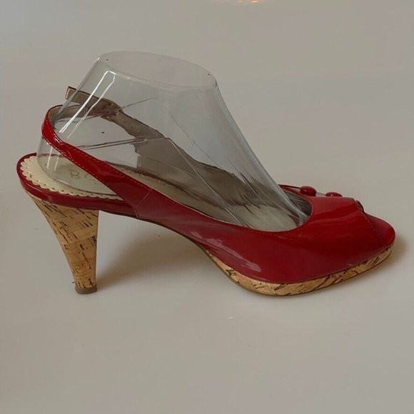 BCBG Paris Shoes Heels HALONA Patent Peep-Toe Slingback Red Women's Size 9B - Picture 7 of 12